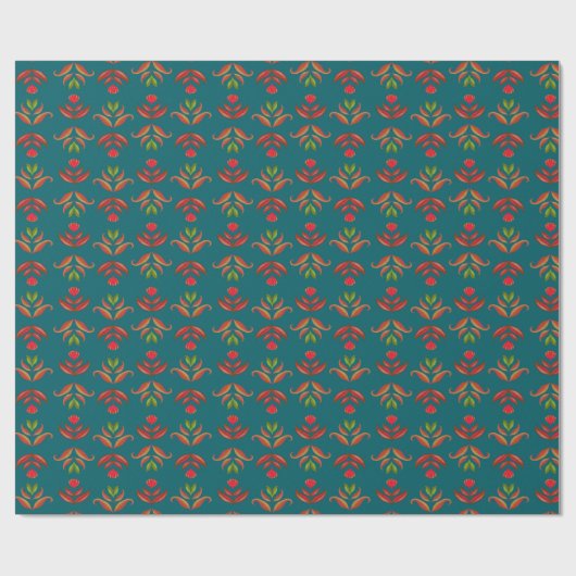 Turquoise Volkskunst Bloemendruk Woonaccessoire Ro Cadeaupapier (Vlak)