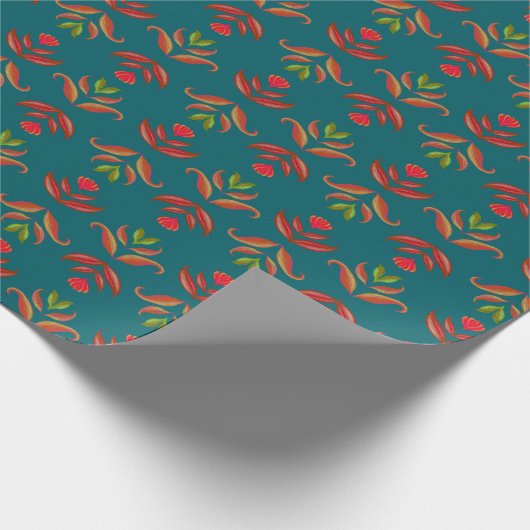 Turquoise Volkskunst Bloemendruk Woonaccessoire Ro Cadeaupapier (Hoek)