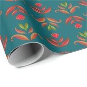 Turquoise Volkskunst Bloemendruk Woonaccessoire Ro Cadeaupapier (Rol Hoek)