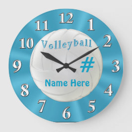 Turquoise VOLLEYBALL Clock met NAAM en NUMMER Grote Klok