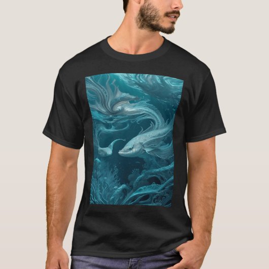 Turquoise vreemde vissen kunst t-shirt (Voorkant)