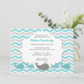 Turquoise walvissen baby shower verjaardagsfeestje kaart (Staand voorkant)