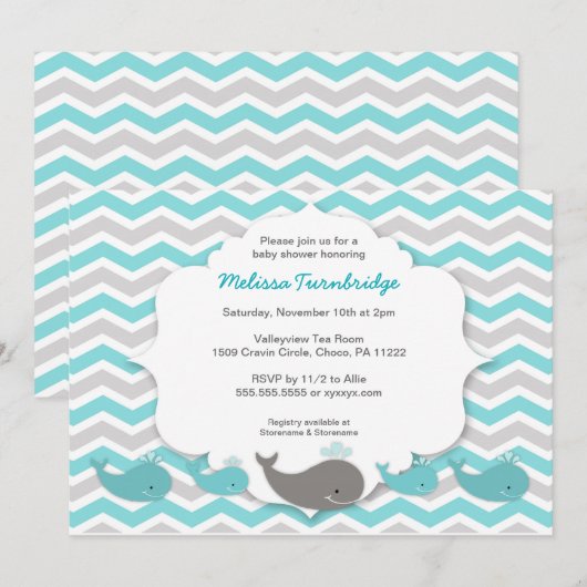 Turquoise walvissen baby shower verjaardagsfeestje kaart (Voorkant / Achterkant)