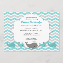 Turquoise walvissen baby shower verjaardagsfeestje kaart