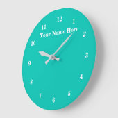 Turquoise wandklok met aangepaste tekst en kleuren (Hoek)