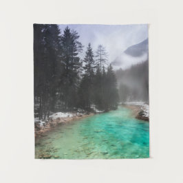 Turquoise water in Mojstrana, Slovenië Wandkleed