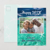 Turquoise Water New Years Foto Greeting Briefkaart (Voorkant / Achterkant)