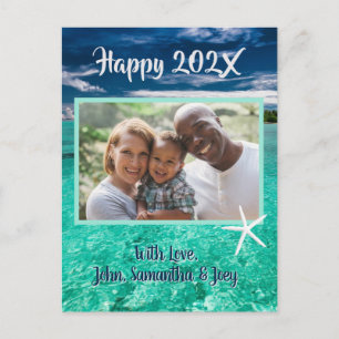 Turquoise Water Nieuwjaars Foto Groet Ansichtkaart Briefkaart