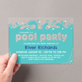 Turquoise Water Splashes Kids Verjaardag Pool Part Acryl Uitnodigingen (Insitu (Draagbaar))