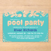 Turquoise Water Splashes Kids Verjaardag Pool Part Acryl Uitnodigingen (Voorkant)