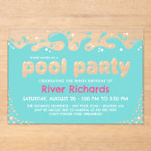 Turquoise Water Splashes Meisje Verjaardag Pool Pa Acryl Uitnodigingen (Voorkant)