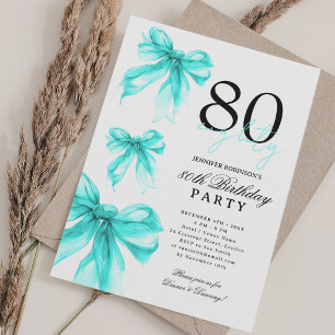 Turquoise Watercolor Coquette Strikje 80ste Verjaa Kaart