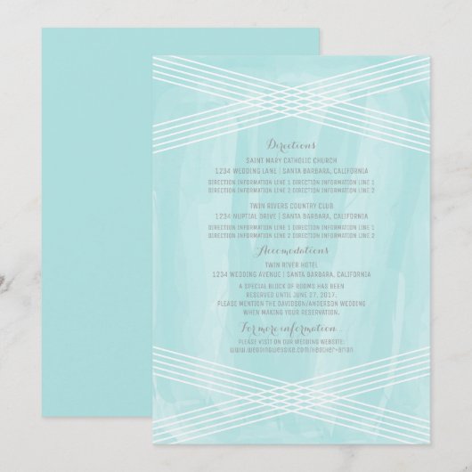 Turquoise Watercolor Deco Trouwinformatie Kaart (Voorkant / Achterkant)
