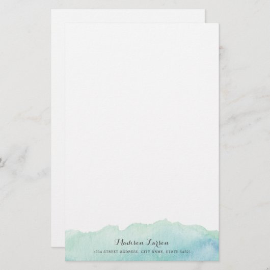 Turquoise Waterverf - Aangepaste schrijfbenodigdhe Briefpapier (Voorkant / Achterkant)