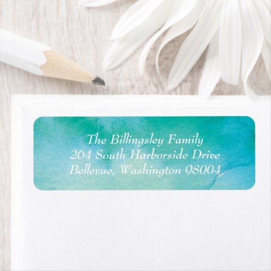 Turquoise Waterverf Adres Label (Insitu)