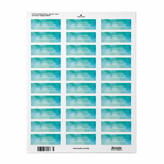 Turquoise Waterverf Adres Label (Full Sheet)
