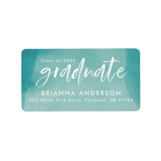 Turquoise Waterverf Afstuderen Return Address Etiket (Voorkant)