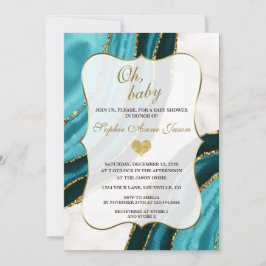 Turquoise Waterverf Agate Gold Baby shower Kaart