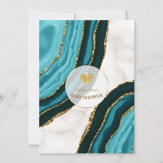 Turquoise Waterverf Agate Gold Baby shower Kaart
