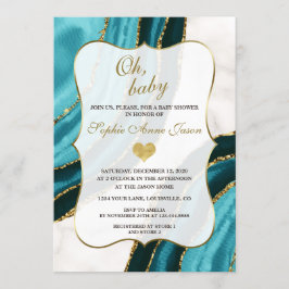 Turquoise Waterverf Agate Gold Baby shower Kaart