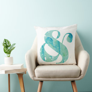 Turquoise Waterverf Ampersand Kussen