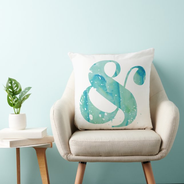 Turquoise Waterverf Ampersand Kussen (Stoel)