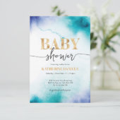 turquoise Waterverf Baby shower uitnodiging (Staand voorkant)