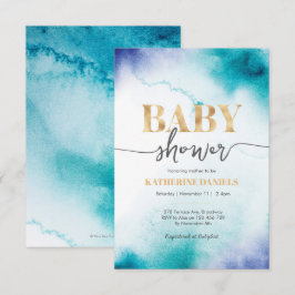 turquoise Waterverf Baby shower uitnodiging