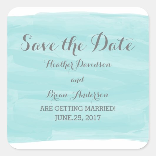 Turquoise Waterverf Bewaar de datum Stickers (Voorkant)