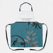 Turquoise Waterverf Black & White Bib Custom Name Schort (Voorkant)