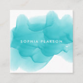 Turquoise Waterverf Blot Vierkante Visitekaartje (Voorkant)