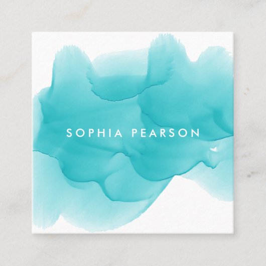Turquoise Waterverf Blot Vierkante Visitekaartje (Voorkant)