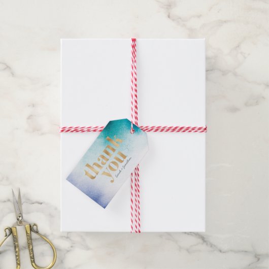 Turquoise waterverf bruiloft bedankkaartjes cadeaulabel (Met Touw)