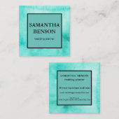 Turquoise Waterverf Bruiloft Planner Square Vierkante Visitekaartje (Voorkant / Achterkant)