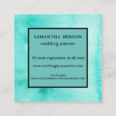 Turquoise Waterverf Bruiloft Planner Square Vierkante Visitekaartje (Achterkant)