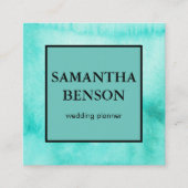 Turquoise Waterverf Bruiloft Planner Square Vierkante Visitekaartje (Voorkant)