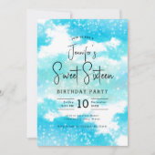Turquoise Waterverf Clouds Sweet 16 Party Kaart (Voorkant)