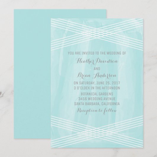Turquoise Waterverf Deco Wedding Invite Kaart (Voorkant / Achterkant)