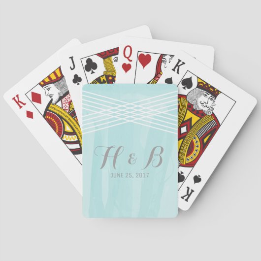 Turquoise Waterverf Deco Wedding Pokerkaarten (Achterkant)