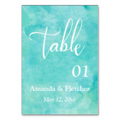 Turquoise Waterverf Elegant Trouwtafel Nummer Kaart (Achterkant)