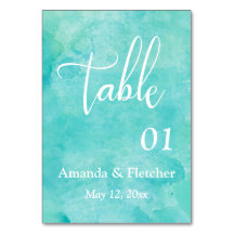 Turquoise Waterverf Elegant Trouwtafel Nummer