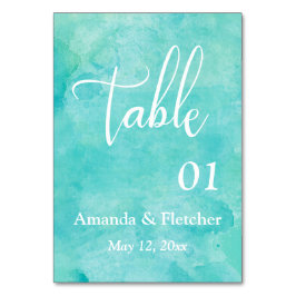 Turquoise Waterverf Elegant Trouwtafel Nummer Kaart