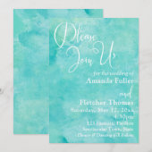 Turquoise Waterverf Elegant Typografie Wedding 2 Kaart (Voorkant / Achterkant)