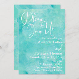 Turquoise Waterverf Elegant Typografie Wedding 2 Kaart