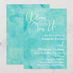 Turquoise Waterverf Elegant Typografie Wedding 2 Kaart