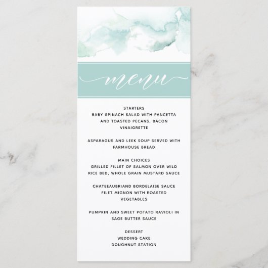 Turquoise Waterverf, Elegant Wedding Menu (Voorkant)