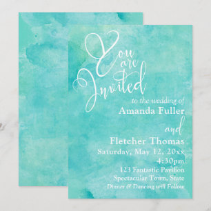 Turquoise Waterverf Elegante Typografie Trouw 1 Kaart