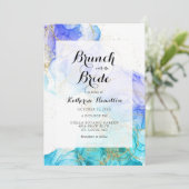 Turquoise Waterverf en Gold Bridal Brunch Kaart (Staand voorkant)