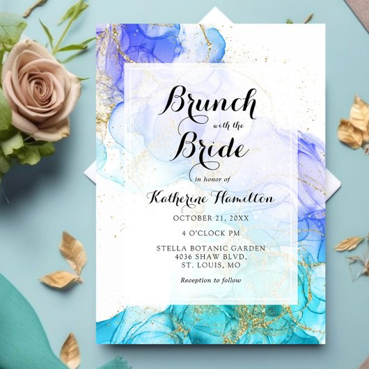 Turquoise Waterverf en Gold Bridal Brunch Kaart