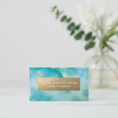Turquoise Waterverf en Gold Faux Folie Visitekaartje (Staand voorkant)